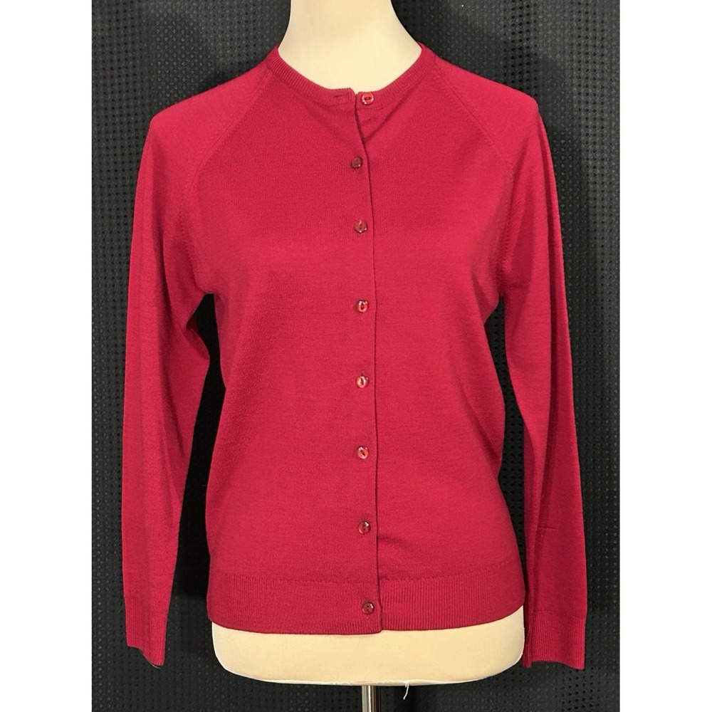 Vintage St. Michael British Burgundy Wine Fine Knit Cardigan Size 12 Bust 34